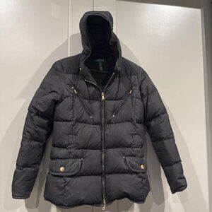 Ralph Lauren Down Black Puffer Jacket Size M Hooded Women's Coat